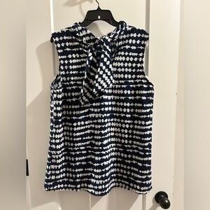 Navy sleeveless top with tie at neck - Ashley Stewart